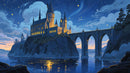 Magical Hogwarts Castle Twilight Wallpaper Mural. Wizardly World Fantasy Theme Wall Art.