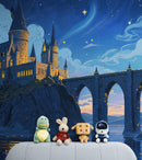 Magical Hogwarts Castle Twilight Wallpaper Mural. Wizardly World Fantasy Theme Wall Art.