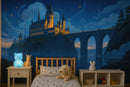 Magical Hogwarts Castle Twilight Wallpaper Mural. Wizardly World Fantasy Theme Wall Art.