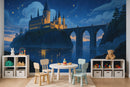 Magical Hogwarts Castle Twilight Wallpaper Mural. Wizardly World Fantasy Theme Wall Art.