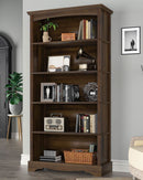 65-Inch Tall Brown Wooden Bookshelf With Five Tiers
