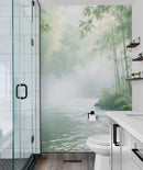 Foggy Bamboo Forest River Wallpaper Mural.