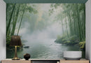 Foggy Bamboo Forest River Wallpaper Mural.