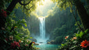 Tropical Rainforest Waterfall Wallpaper Wall Mural.