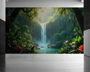 Tropical Rainforest Waterfall Wallpaper Wall Mural.