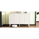 ON-TREND Minimalist Shoe Cabinet with 5 Solid Wood Legs, Cream Style Sideboard Buffet Cabinet with Fluted Doors, Large 4-Door Storage Cabinet with Adjustable Shelves for Living Room, White, 55.1*13.7'