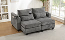 Convertible Chaise Lounge 63' Loveseat Sofa Bed with USB Ports, Cup Holders, Phone Holder, Ample Storage, Grey Corduroy