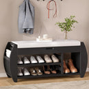 Retro Multifunctional Storage Bench with Cushion and Curved Side Panel for Entrance and Living Room (Black)
