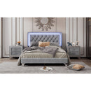 Full Size Upholstered Bed Frame with LED Lights,Modern Velvet Platform Bed with Tufted Headboard,Gray