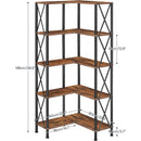 Corner Bookshelf 5-Tier L-Shaped Industrial Bookcase In Rustic Brown