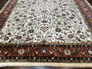 Indo Persian Rug 9x12, Ivory and Red, Traditional Wool Oriental Carpet