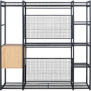 Open-Style Wardrobe with Hanging Rails, Shelves and Drawers, Black