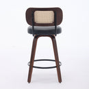 Set of 3 Counter Height Bar Stools - 26 inch Rattan Counter Height Stools with Cane Back, Upholstered Seat, Walnut Craftsmanship, Swivel Counter Stools for Island/Kitchen/Counter/Bar (Walnut /Black)