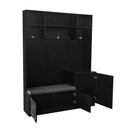 ON-TREND Elegant Design Hall Tree with Comfort and Storage Solutions, Functional Hallway Shoe Cabinet with Bench&Cushion, Modern Coat Rack with Hooks for Entryways, Black (OLD SKU: SD000026AAB)
