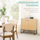 Two Door Rattan Storage Cabinet Natural Finish With Non Scratch Foot Pads For Living Room Hallway Kitchen