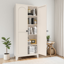 71'' 2 Shapely Door Cabinet With Lock, Metal Storage Cabinet with Doors and Adjustable Shelves, for Kitchen, Bedroom, Living Room(Beige)