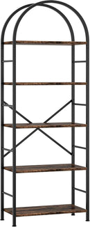 Arched Five Tier Bookshelf Rustic Brown Storage Unit