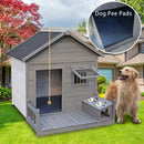 Large balcony doghouse, 44.2' long x 44.6' wide x 44.6' high solid wood asphalt roof dog house for large dogs with large terrace, weatherproof large dog house,Complimentary a good cleaning mat