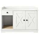 GO Cat Litter Box Enclosure, Litter Box Furniture Hidden with Cat Litter Mat, Indoor Cat House with Storage Drawer Side Table, Farmhouse Style Cat Box Cabinet for Living Room, White