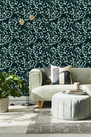 Contemporary Dark Wallpaper with Green Leaves Tasteful Quality