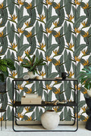 Palm Leaves with Exotic Flowers Wallpaper