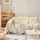 Striped Chenille Sofa Slipcover Throw, Soft Thick Washable Couch Cover Blanket