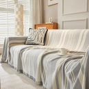 Striped Chenille Sofa Slipcover Throw, Soft Thick Washable Couch Cover Blanket