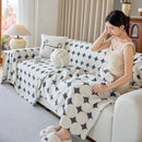 Geometric Jacquard Plush Warm Sofa Couch Cover Coral Fleece Throw Blanket for Couch