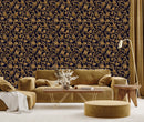 Dark Wallpaper with Gold Flowers