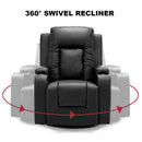 COMHOMA Recliner Chair, PU Rocking Chair for Adults, Swivel Recliner with Cup Holders, Heat and Massage, Single Sofa Seat with Side Pockets for Living Room, Bedroom (Black)
