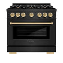 ZLINE 36" Select Gas Range Convection Gas Oven Black Stainless Steel Gold HGRBZ-36-G