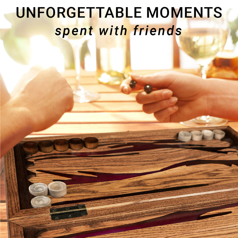 Handmade backgammon made of natural wood and epoxy resin