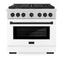 ZLINE 36"Gas Range, Convection Gas Oven, DuraSnow® White Matte, Matte Black SGRSZ-WM-36-MB