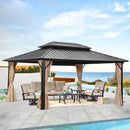 Ainfox 12 ft x 16 ft Steel Outdoor Patio Gazebo with Mesh Screen Double Roof for Lawn, Backyard