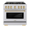 ZLINE 36" Select Gas Range Convection Gas Oven DuraSnow® Stainless Steel Gold HGRSZ-36-G