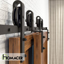 Single Track Bypass Sliding Barn Door Hardware Kit - Spoke Wheel Design Roller