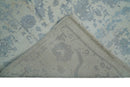 Large 8x10 Fine Hand Knotted charcoal, beige, and teal Abstract Traditional Persian Style Antique Bamboo Silk Rug | TRDCP501810
