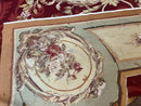 Large Aubusson Rug 10x14, Wool Handmade Vintage Carpet, Dark Red Ivory Tan, French European Elegant Aubusson Weave Rug