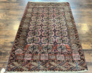 Persian Turkoman Rug 4x6, Wool Hand Knotted Antique Bokhara Carpet, Red Pink, Handmade Tribal Oriental Rug 4 x 6 ft