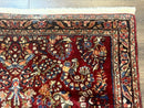 Antique Persian Sarouk Rug 4x6, Floral, Red, Wool Hand Knotted Fine 225 KPSI