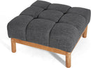 Modern Gray Fabric Ottoman With Walnut Finish WoodFrame