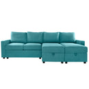 Convertible U-shaped Sectional Sofa with Storage Chaise Lounges & USB Ports, Teal, Twill Polyester, 103.9'