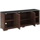 Modern Farmhouse TV Media Stand, Large Barn Inspired Home Entertainment Console, for TV Up to 80", with Open Shelves and Closed Cabinets, Espresso and Black, 70"Wx15.55"Dx26.89"H