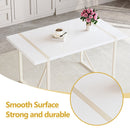 Table and chair set.55'x31.4' Cream-Style White MDF Dining Table Set with 6 Dark Gray Chairs With Silver Metal Legs.MDF Tabletop and metal frame legs.Adding a warm atmosphere to your family.