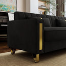 86-Inch Black Velvet Loveseat With Gold Metal Legs For Living Room
