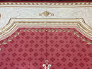 Aubusson Rug 9x12 ft, Red and Ivory Elegant Aubusson Carpet, Flatweave, Vintage Wool Handmade Area Rug 9 x 12, French European Design