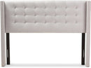 Modern Greyish Beige Winged Tufted Fabric Queen Headboard