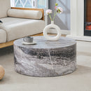 Simple Grey Marble Textured Cylindrical Coffee Table, Industrial Style MDF Living Room Furniture, 27.5-Inch Diameter.12 inch height,Suitable for industrial style living rooms.