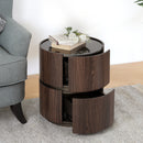 Elegant MDF Italian High-Grade Double-Layer Storage Round Side Table in Brown and Black with Tempered Glass Top