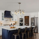 6 Light Farmhouse Brushed Nickel Pendant Chandelier